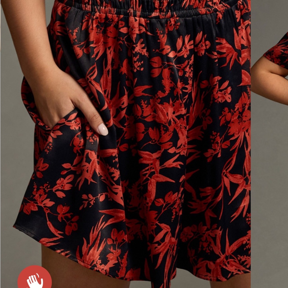 Anthropologie The Somerset Romper Red Black Floral 1-Piece Anthro Size Large - Picture 7 of 14